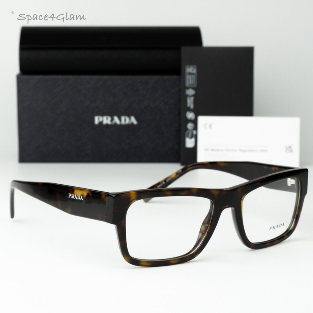 Prada Women Eyeglasses Havana Demo Rectangle Unisex PR15YV 2AU1O1 BRAND NEW
